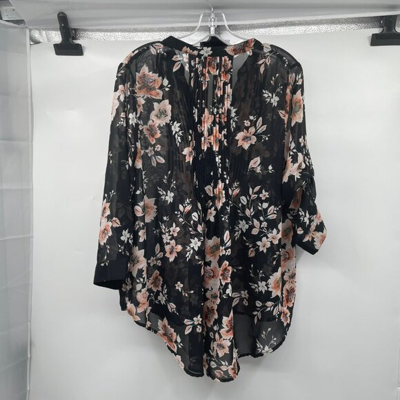 American Rag Womens Sheer Button Up Top Black/Multi Floral Size Medium - Picture 7 of 9